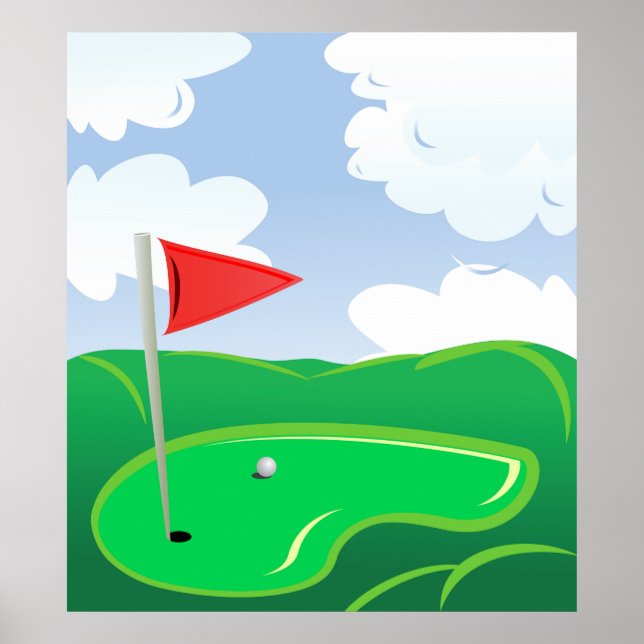 Affiche Golf Green with Red Flag and Ball (Devant)