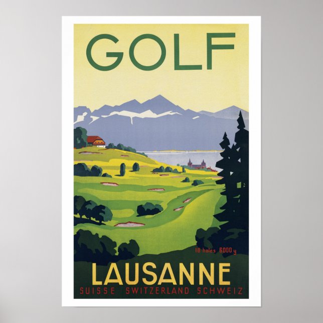 Affiche Golf Lausanne Suisse ~ Vintage voyage (Devant)