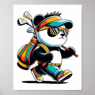 Affiche Golf Nouveauté Panda Golfing Hommes Femmes Enfants