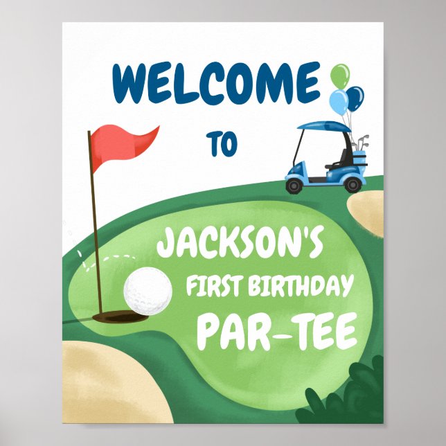 Affiche Golf Par-Tee Trou en un garçon Anniversaire Bleu B (Devant)