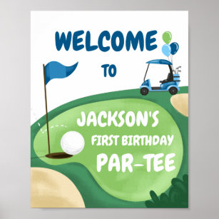 Affiche Golf Par-Tee Trou en un garçon Anniversaire Bleu B