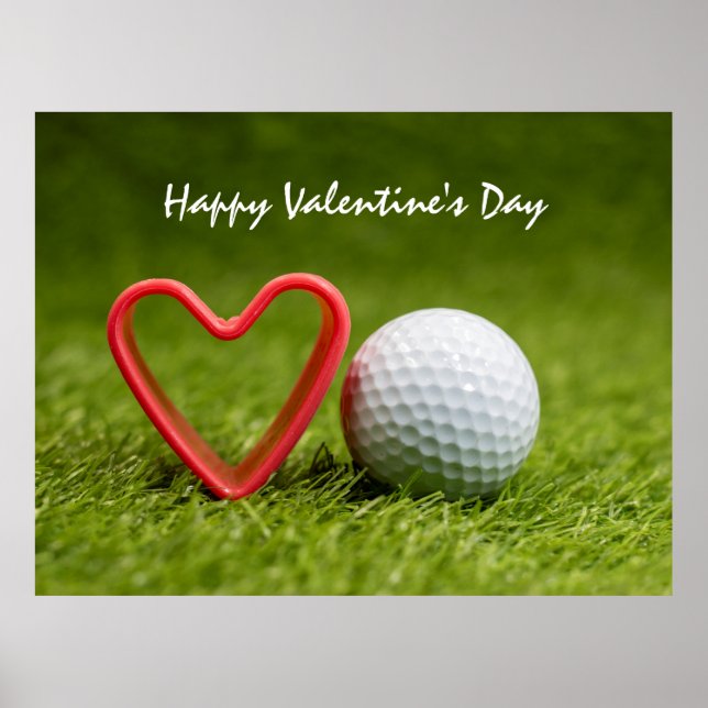 Affiche Golf Saint Valentin avec balle de golf et coeur ro (Devant)