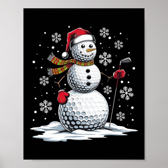 Affiche Golf Snowman Golf Player Santa Hat Christmas Amusa (Devant)