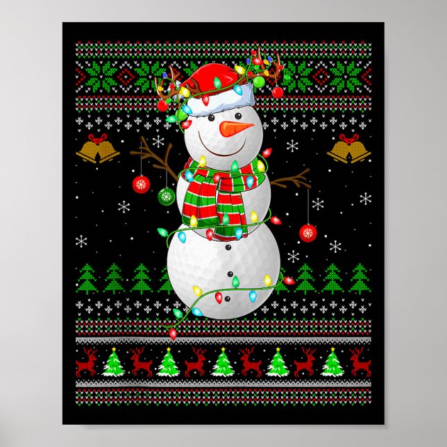Affiche Golf Snowman Ugly Christmas Sweaters Golfing Golfe (Devant)