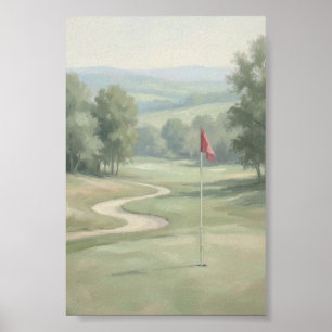 Affiche Golf Vert Vintage avec Mur d'Art de Drapeau