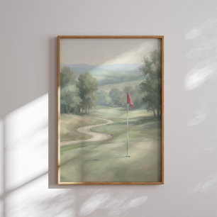 Affiche Golf Vert Vintage avec Mur d'Art de Drapeau