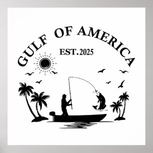 Affiche Golfe d'Amérique canne à pêche patriotique américa
