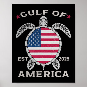 Affiche Golfe Des Etats-Unis Amérique Tortue Us Drapeau Es