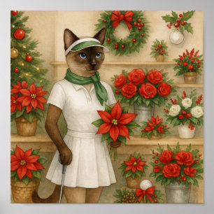 Affiche Golfer Cat Femme thème de Noël pour amoureux des a