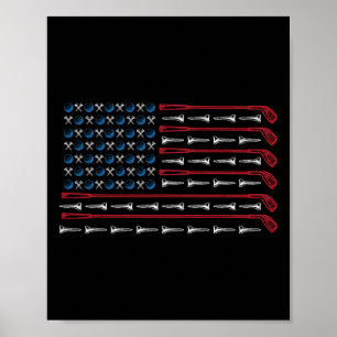 Affiche Golfeur Américain Patriotique Drapeau Golf Club Am
