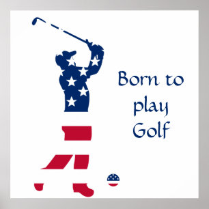 Affiche Golfeur de drapeau américain de golf des