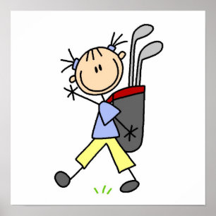 Affiche Golfeur de fille avec le sac et clubs