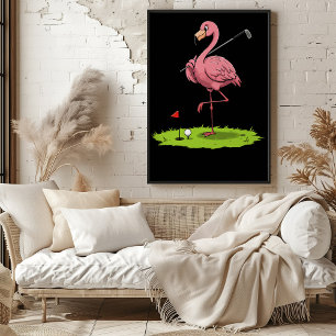 Affiche Golfeur de Flamant rose sur le vert