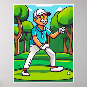 Affiche Golfeur et balle découverte - Golf Art Imprimer