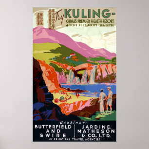 Affiche Golfeur vintage de Kuling Chine et voyage de