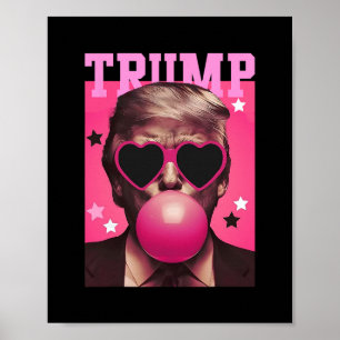 Affiche Gomme à bulles Trump Funny Rose Avec Cœur Lunettes