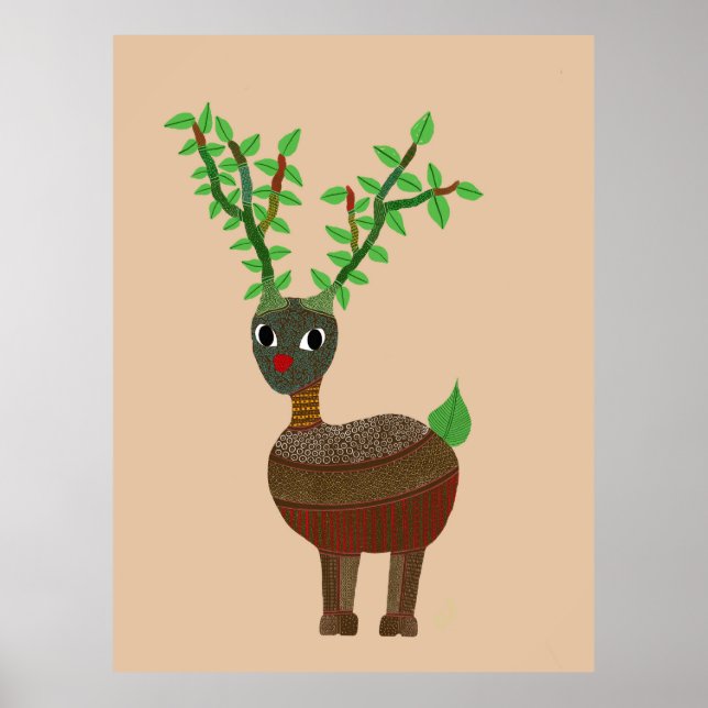Affiche Gond Reindeer Indian Folk Art Digital (Devant)