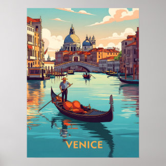 Affiche Gondola ride in Venice with historic buildings