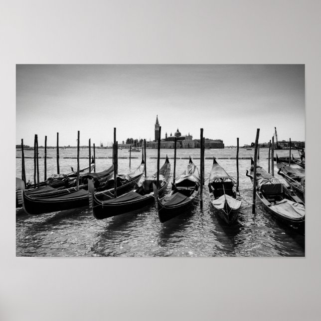 Affiche Gondolas à Venise en noir et blanc (Devant)