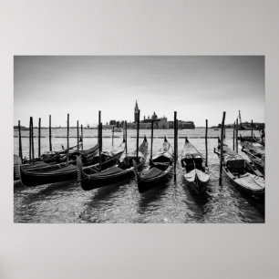 Affiche Gondoles à Venise en noir et blanc