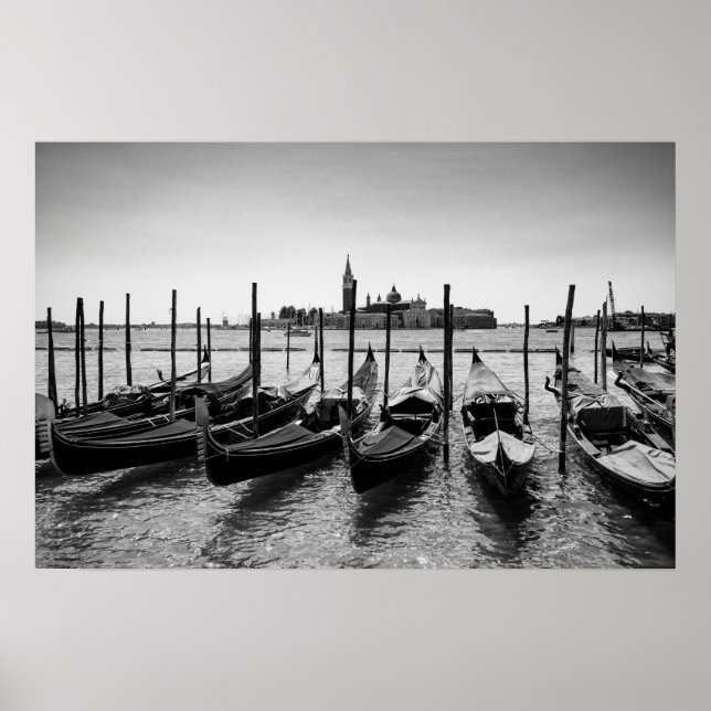 Affiche Gondoles à Venise en noir et blanc (Devant)