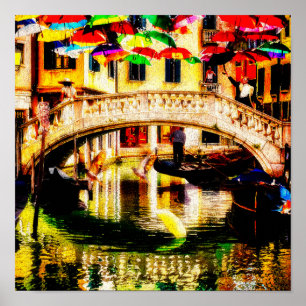 Affiche Gondoles de Venise le long du parasol de la promen