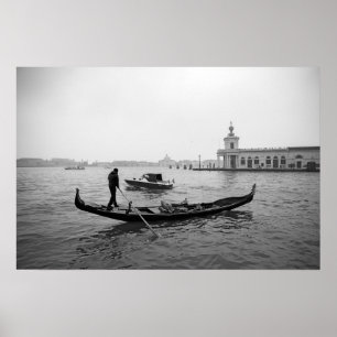Affiche Gondolier Venice Italie paysage noir et blanc