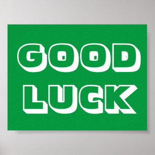 Affiche Good Luck vert et blanc typographie moderne