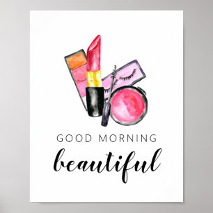 Affiche Good Morning Beautip Maquillage Aquarelle Lipstick