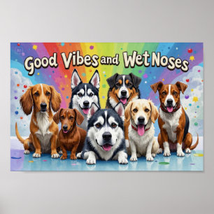 Affiche Good Vibes et nez mouillé Jouer des doodles