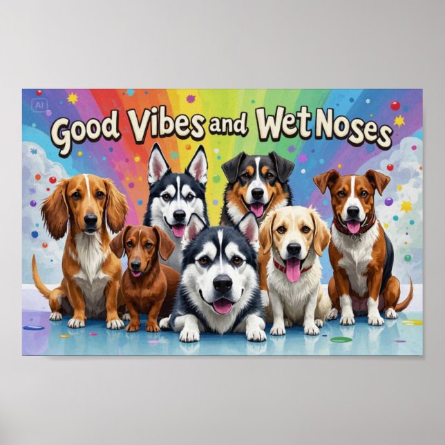 Affiche Good Vibes et nez mouillé Jouer des doodles (Devant)