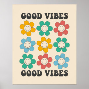 Affiche Good Vibes Fleurs marguerites colorées