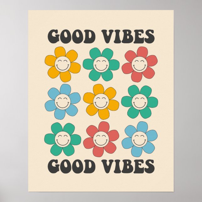 Affiche Good Vibes Fleurs marguerites colorées (Devant)