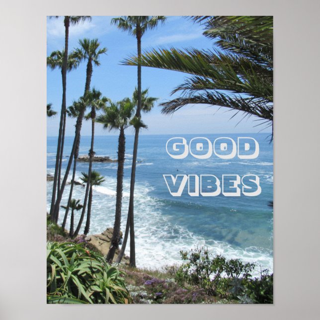Affiche Good Vibes Ocean Palm Trees Mur de sable (Devant)