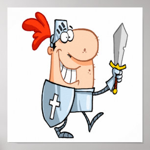 Affiche goofy knight in shining armor with sword cartoon