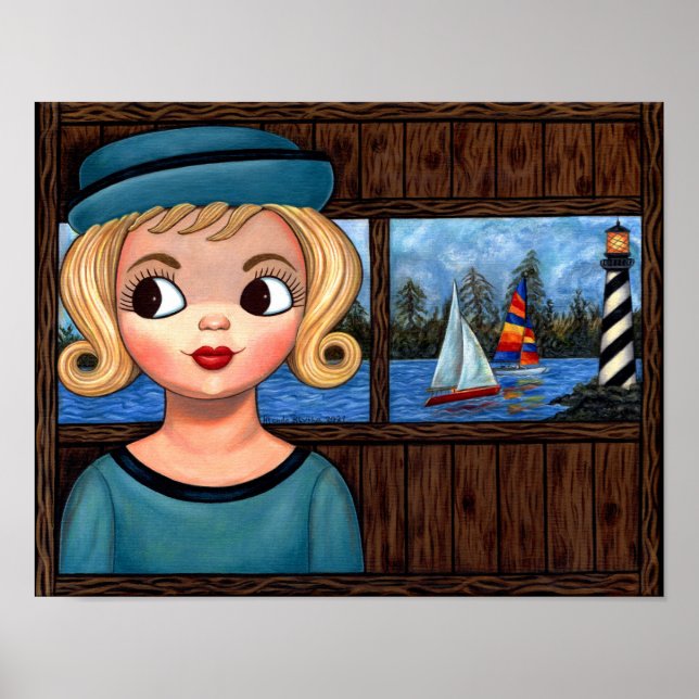 Affiche Googly Girl Sailor Head Vase Lighthouse Voilier (Devant)
