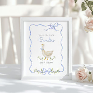 Affiche Goose Combien de bonbons Blue Bow Baby shower jeu
