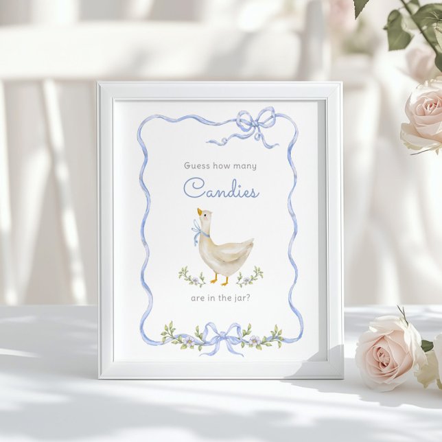 Affiche Goose Combien de bonbons Blue Bow Baby shower jeu (Créateur téléchargé)