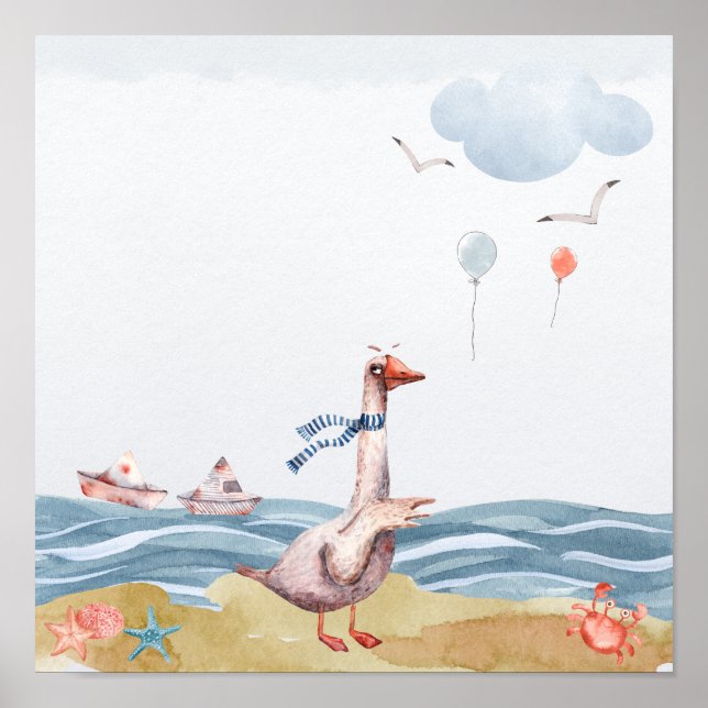 Affiche Goose et Ballons à l'aquarelle (Devant)
