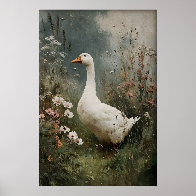 Affiche Goose Flowers Print, Antique Spring Digital (Devant)