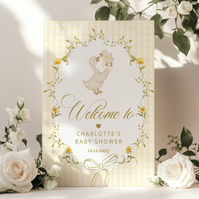 Affiche Goose Gender neutral Gingham Baby Shower Welcome (Créateur téléchargé)