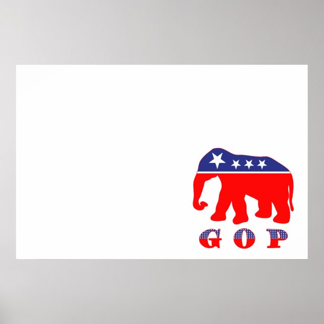 Affiche GOP - Eléphant rouge, blanc et bleu (Devant)