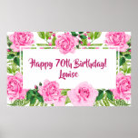 Affiche Gorgeous Pink Roses 70th Birthday<br><div class="desc">Beautiful Pink Watercolor Roses and bright greenery framing the details of this festive poster.  Update and personalize with event's details. 

The same floral arrangements and pattern are also featured in various matching gift ideas in the La Belle Fleur Collection,  check they will make gorgeous gift ideas for any occasion.</div>