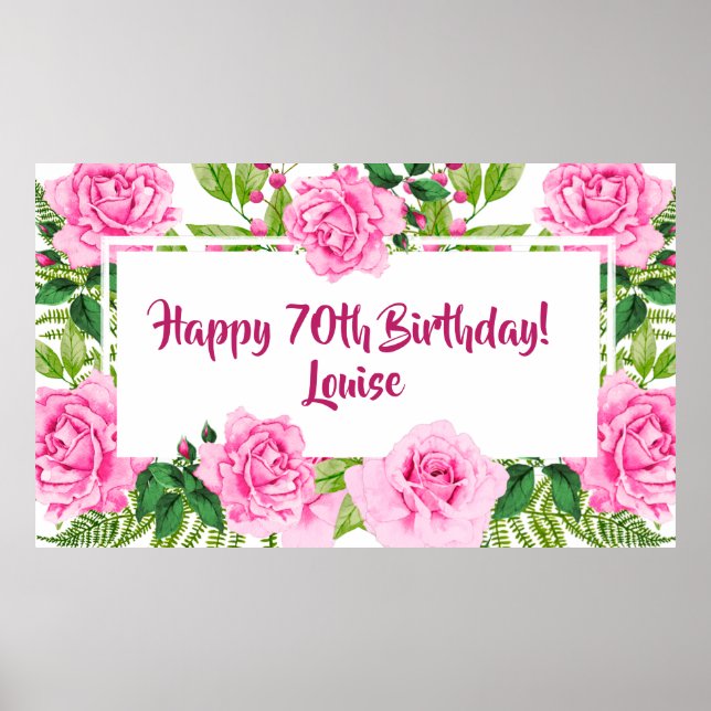 Affiche Gorgeous Pink Roses 70th Birthday (Devant)