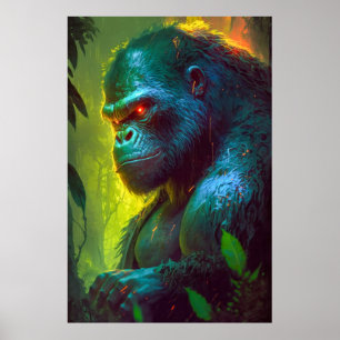 Affiche Gorilla Ape Animal Portrait Peinture Faune libre