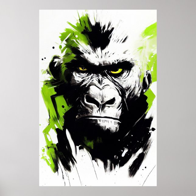 Affiche Gorilla Ape Nature sauvage Esprit libre Peinture A (Devant)