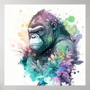 Affiche Gorilla Ape Portrait Animal Peinture Faune Libre