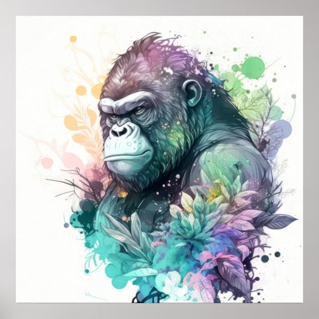 Affiche Gorilla Ape Portrait Animal Peinture Faune Libre (Devant)