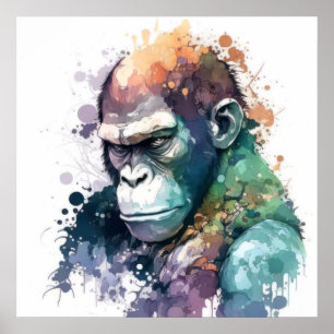 Affiche Gorilla Ape Portrait Animal Peinture Faune Libre