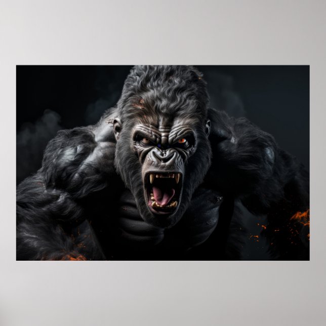 Affiche Gorilla Ape Wild Animal Portrait Fierce Power (Devant)